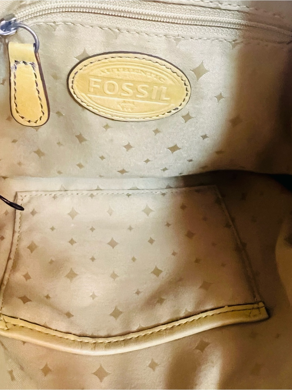 Fossil Yellow Leather Crossbody Purse features silver-tone key logo plaque - Picture 7 of 7